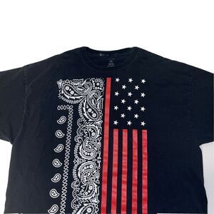 American Flag 2X Graphic Print T-Shirt Black White Red Bandana/Flag Chest 48